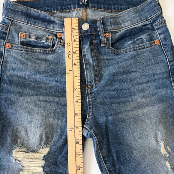 GAP Jean Womens 26 Blue Skinny Distressed Mid-Rise Stretch Denim Raw Hem - Picture 6 of 13